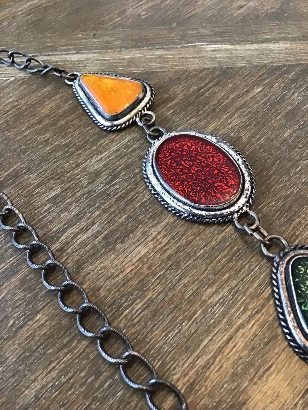 Vintage Chico's multi-color art glass or enamel station chain belt